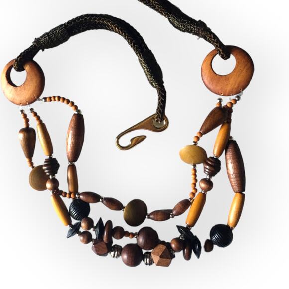 Massive bohemian wooden beaded statement necklace - Picture 1 of 10